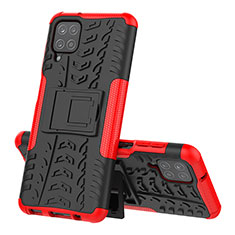 Funda Bumper Silicona y Plastico Mate Carcasa con Soporte J01X para Samsung Galaxy F12 Rojo