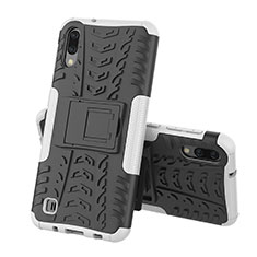 Funda Bumper Silicona y Plastico Mate Carcasa con Soporte J01X para Samsung Galaxy M10 Plata