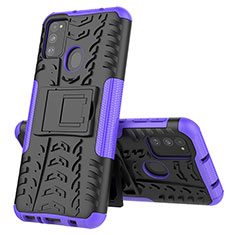 Funda Bumper Silicona y Plastico Mate Carcasa con Soporte J01X para Samsung Galaxy M21 Morado