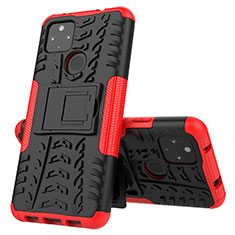 Funda Bumper Silicona y Plastico Mate Carcasa con Soporte JX1 para Google Pixel 4a 5G Rojo