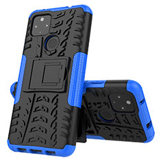 Funda Bumper Silicona y Plastico Mate Carcasa con Soporte JX1 para Google Pixel 5 XL 5G Azul