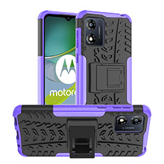 Funda Bumper Silicona y Plastico Mate Carcasa con Soporte JX1 para Motorola Moto E13 Morado