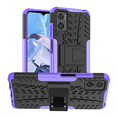 Funda Bumper Silicona y Plastico Mate Carcasa con Soporte JX1 para Motorola Moto E22 Morado