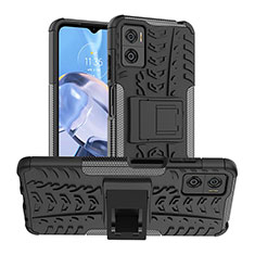 Funda Bumper Silicona y Plastico Mate Carcasa con Soporte JX1 para Motorola Moto E22i Negro