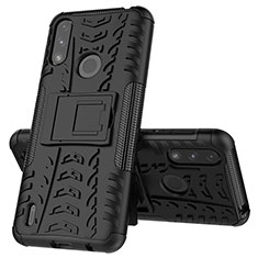 Funda Bumper Silicona y Plastico Mate Carcasa con Soporte JX1 para Motorola Moto E7 Power Negro