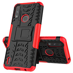 Funda Bumper Silicona y Plastico Mate Carcasa con Soporte JX1 para Motorola Moto E7 Power Rojo