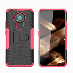 Funda Bumper Silicona y Plastico Mate Carcasa con Soporte JX1 para Nokia 3.4 Rosa Roja