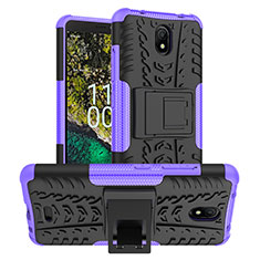 Funda Bumper Silicona y Plastico Mate Carcasa con Soporte JX1 para Nokia C100 Morado