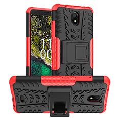 Funda Bumper Silicona y Plastico Mate Carcasa con Soporte JX1 para Nokia C100 Rojo