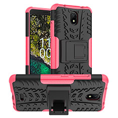 Funda Bumper Silicona y Plastico Mate Carcasa con Soporte JX1 para Nokia C100 Rosa Roja