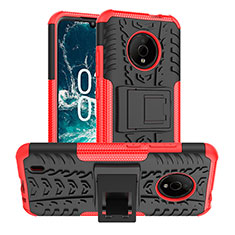 Funda Bumper Silicona y Plastico Mate Carcasa con Soporte JX1 para Nokia C200 Rojo