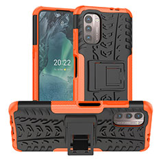 Funda Bumper Silicona y Plastico Mate Carcasa con Soporte JX1 para Nokia G11 Naranja