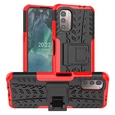 Funda Bumper Silicona y Plastico Mate Carcasa con Soporte JX1 para Nokia G11 Rojo