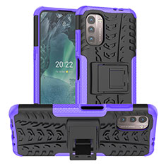 Funda Bumper Silicona y Plastico Mate Carcasa con Soporte JX1 para Nokia G21 Morado