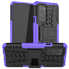 Funda Bumper Silicona y Plastico Mate Carcasa con Soporte JX1 para OnePlus 9 Pro 5G Morado