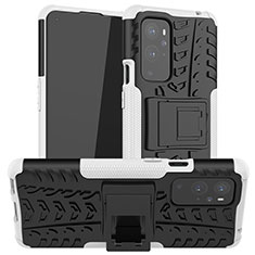 Funda Bumper Silicona y Plastico Mate Carcasa con Soporte JX1 para OnePlus 9 Pro 5G Plata