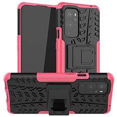 Funda Bumper Silicona y Plastico Mate Carcasa con Soporte JX1 para OnePlus 9 Pro 5G Rosa Roja