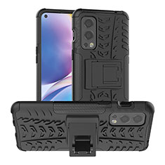 Funda Bumper Silicona y Plastico Mate Carcasa con Soporte JX1 para OnePlus Nord 2 5G Negro