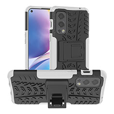 Funda Bumper Silicona y Plastico Mate Carcasa con Soporte JX1 para OnePlus Nord 2 5G Plata