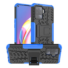 Funda Bumper Silicona y Plastico Mate Carcasa con Soporte JX1 para Oppo A94 4G Azul