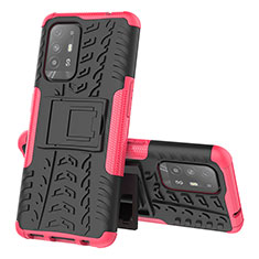 Funda Bumper Silicona y Plastico Mate Carcasa con Soporte JX1 para Oppo F19 Pro+ Plus 5G Rosa Roja