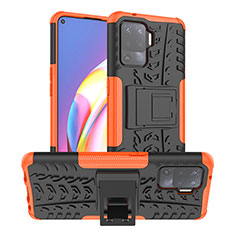 Funda Bumper Silicona y Plastico Mate Carcasa con Soporte JX1 para Oppo Reno5 F Naranja