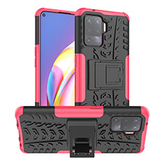 Funda Bumper Silicona y Plastico Mate Carcasa con Soporte JX1 para Oppo Reno5 Lite Rosa Roja