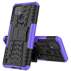 Funda Bumper Silicona y Plastico Mate Carcasa con Soporte JX1 para Realme C21 Morado