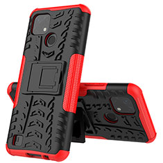 Funda Bumper Silicona y Plastico Mate Carcasa con Soporte JX1 para Realme C21 Rojo