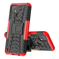 Funda Bumper Silicona y Plastico Mate Carcasa con Soporte JX1 para Realme C21Y Rojo