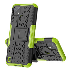 Funda Bumper Silicona y Plastico Mate Carcasa con Soporte JX1 para Realme C25Y India Verde