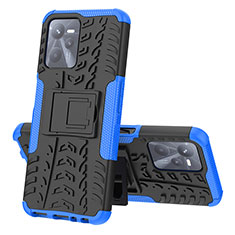 Funda Bumper Silicona y Plastico Mate Carcasa con Soporte JX1 para Realme C35 Azul