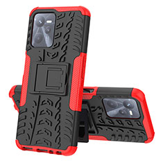 Funda Bumper Silicona y Plastico Mate Carcasa con Soporte JX1 para Realme C35 Rojo