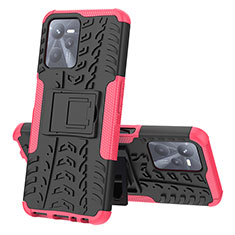 Funda Bumper Silicona y Plastico Mate Carcasa con Soporte JX1 para Realme C35 Rosa Roja