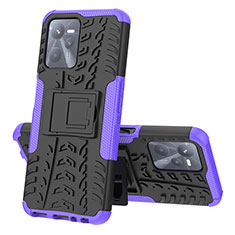 Funda Bumper Silicona y Plastico Mate Carcasa con Soporte JX1 para Realme Narzo 50A Prime Morado