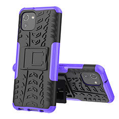 Funda Bumper Silicona y Plastico Mate Carcasa con Soporte JX1 para Samsung Galaxy A03 Morado