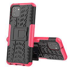 Funda Bumper Silicona y Plastico Mate Carcasa con Soporte JX1 para Samsung Galaxy A03 Rosa Roja