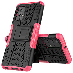 Funda Bumper Silicona y Plastico Mate Carcasa con Soporte JX1 para Samsung Galaxy M32 5G Rosa Roja