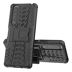 Funda Bumper Silicona y Plastico Mate Carcasa con Soporte JX1 para Sony Xperia 1 III Negro