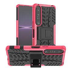 Funda Bumper Silicona y Plastico Mate Carcasa con Soporte JX1 para Sony Xperia 1 IV SO-51C Rosa Roja