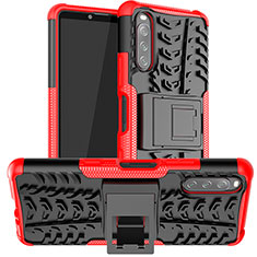 Funda Bumper Silicona y Plastico Mate Carcasa con Soporte JX1 para Sony Xperia 10 III Rojo