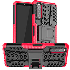 Funda Bumper Silicona y Plastico Mate Carcasa con Soporte JX1 para Sony Xperia 10 III SOG04 Rosa Roja