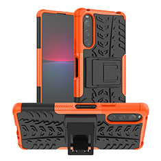 Funda Bumper Silicona y Plastico Mate Carcasa con Soporte JX1 para Sony Xperia 10 IV Naranja