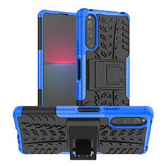 Funda Bumper Silicona y Plastico Mate Carcasa con Soporte JX1 para Sony Xperia 10 IV SOG07 Azul