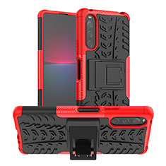 Funda Bumper Silicona y Plastico Mate Carcasa con Soporte JX1 para Sony Xperia 10 IV SOG07 Rojo