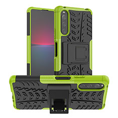 Funda Bumper Silicona y Plastico Mate Carcasa con Soporte JX1 para Sony Xperia 10 IV SOG07 Verde