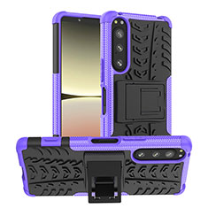 Funda Bumper Silicona y Plastico Mate Carcasa con Soporte JX1 para Sony Xperia 5 IV Morado