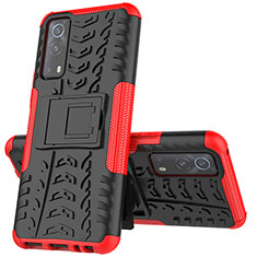 Funda Bumper Silicona y Plastico Mate Carcasa con Soporte JX1 para Vivo iQOO Z3 5G Rojo