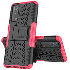 Funda Bumper Silicona y Plastico Mate Carcasa con Soporte JX1 para Vivo iQOO Z3 5G Rosa Roja