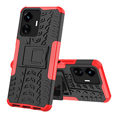 Funda Bumper Silicona y Plastico Mate Carcasa con Soporte JX1 para Vivo iQOO Z6 Lite 5G Rojo